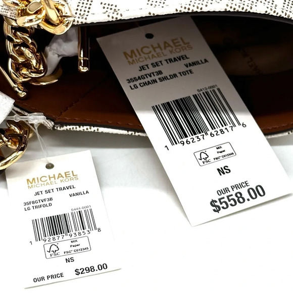 Michael Kors Large Jet Set Travel Chain Shoulder Bag & Trifold Wallet Vanilla - Picture 14 of 14